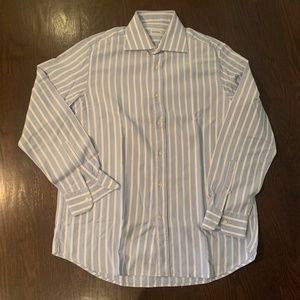 GRIFONI Men's long sleeves woven shirt in blue/white stripes